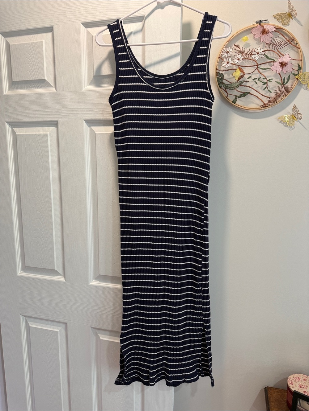 Maternity Sleeveless Black and White Striped Midi Dress
